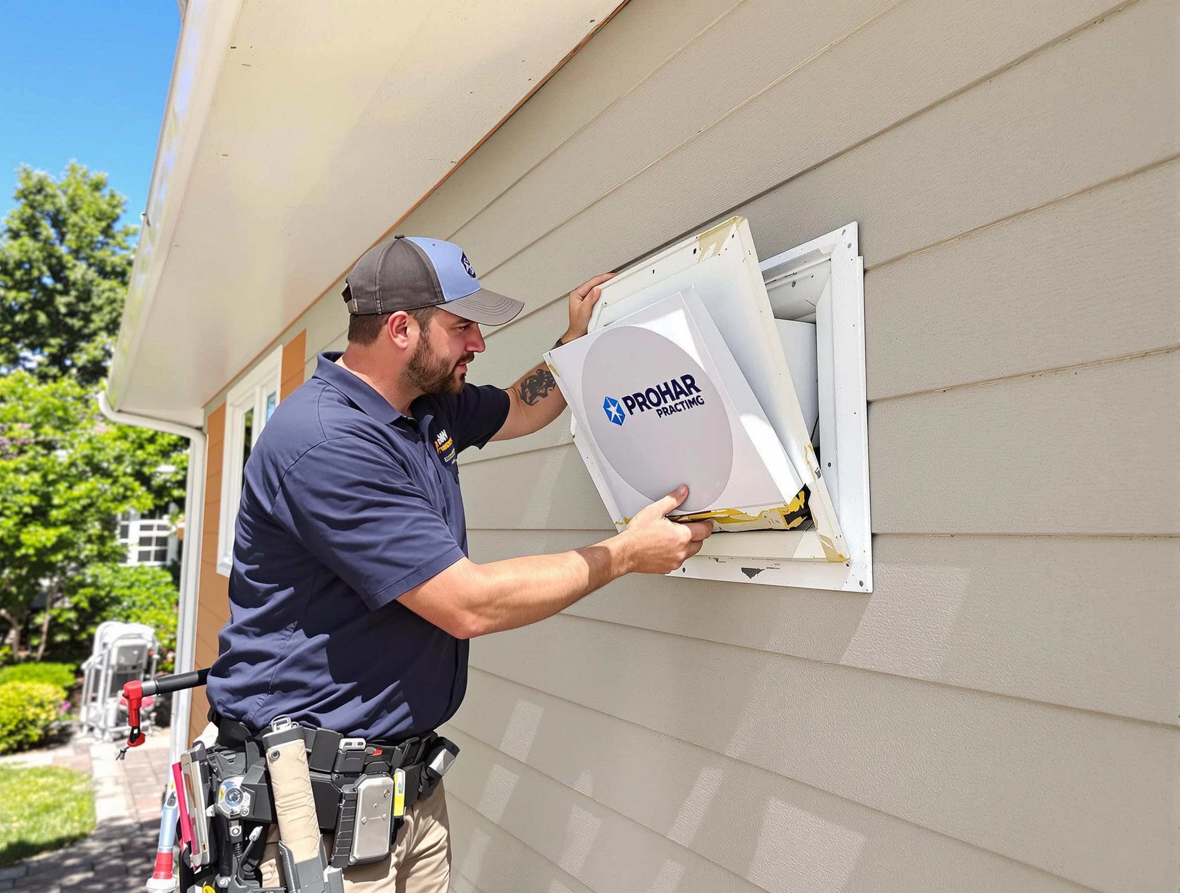 Dove Valley Dryer Vent Cleaning technician installing a new protective dryer vent cover on a home in Dove Valley