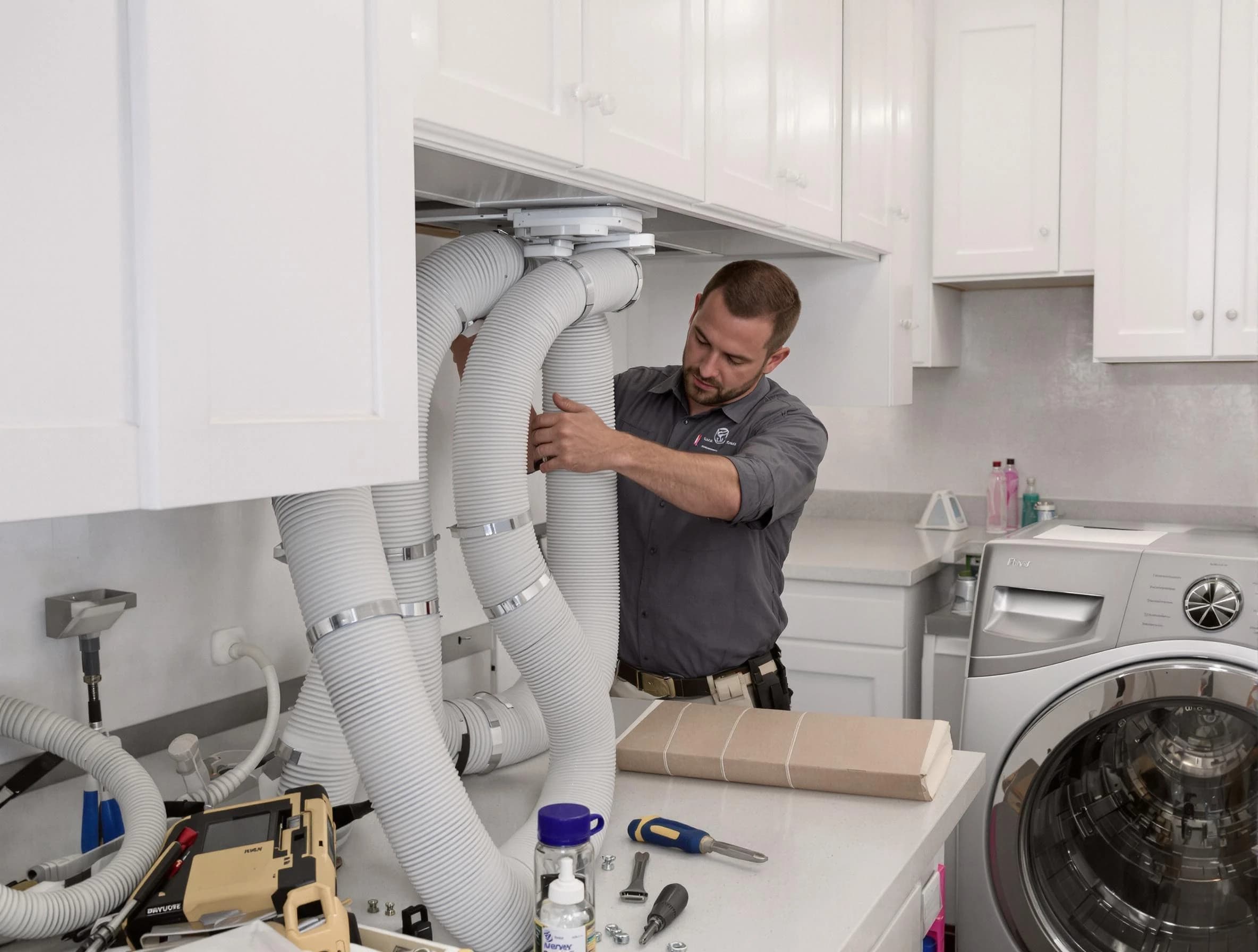 Dove Valley Dryer Vent Cleaning technician installing a new professional-grade dryer vent hose in Dove Valley