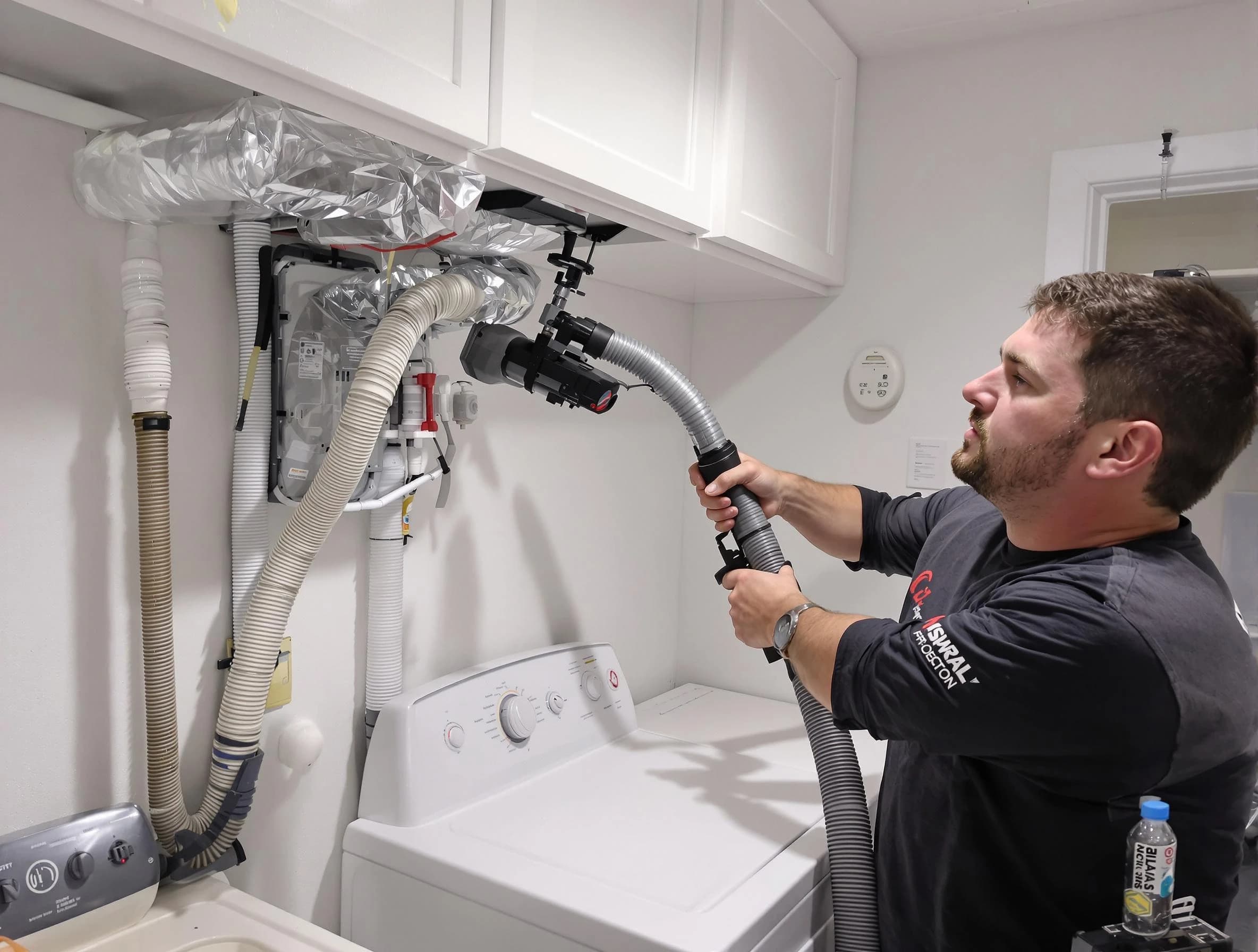 Dove Valley Dryer Vent Cleaning certified technician performing safety-focused gas dryer vent cleaning in Dove Valley