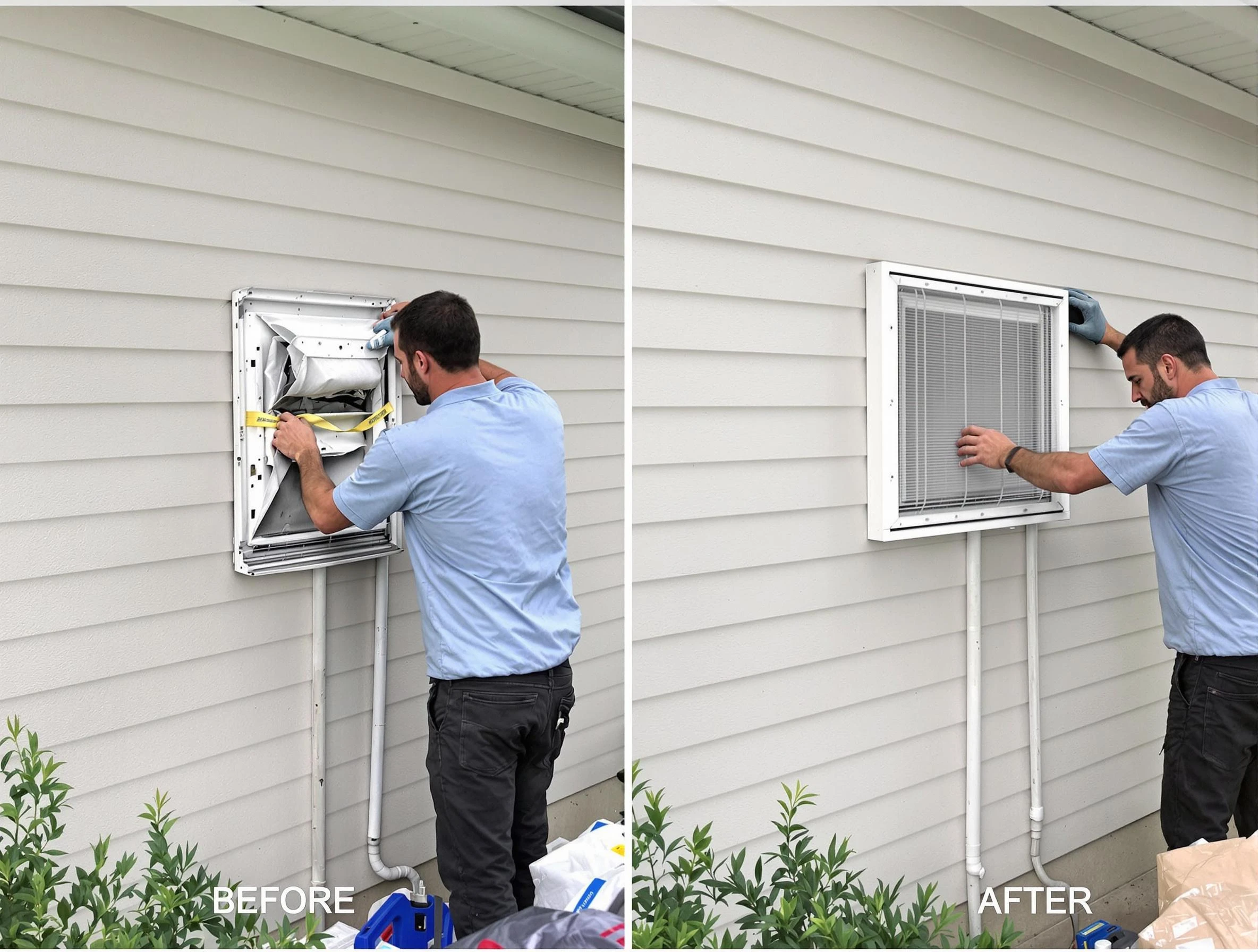 Dove Valley Dryer Vent Cleaning technician installing high-quality dryer vent cover at a residential property in Dove Valley
