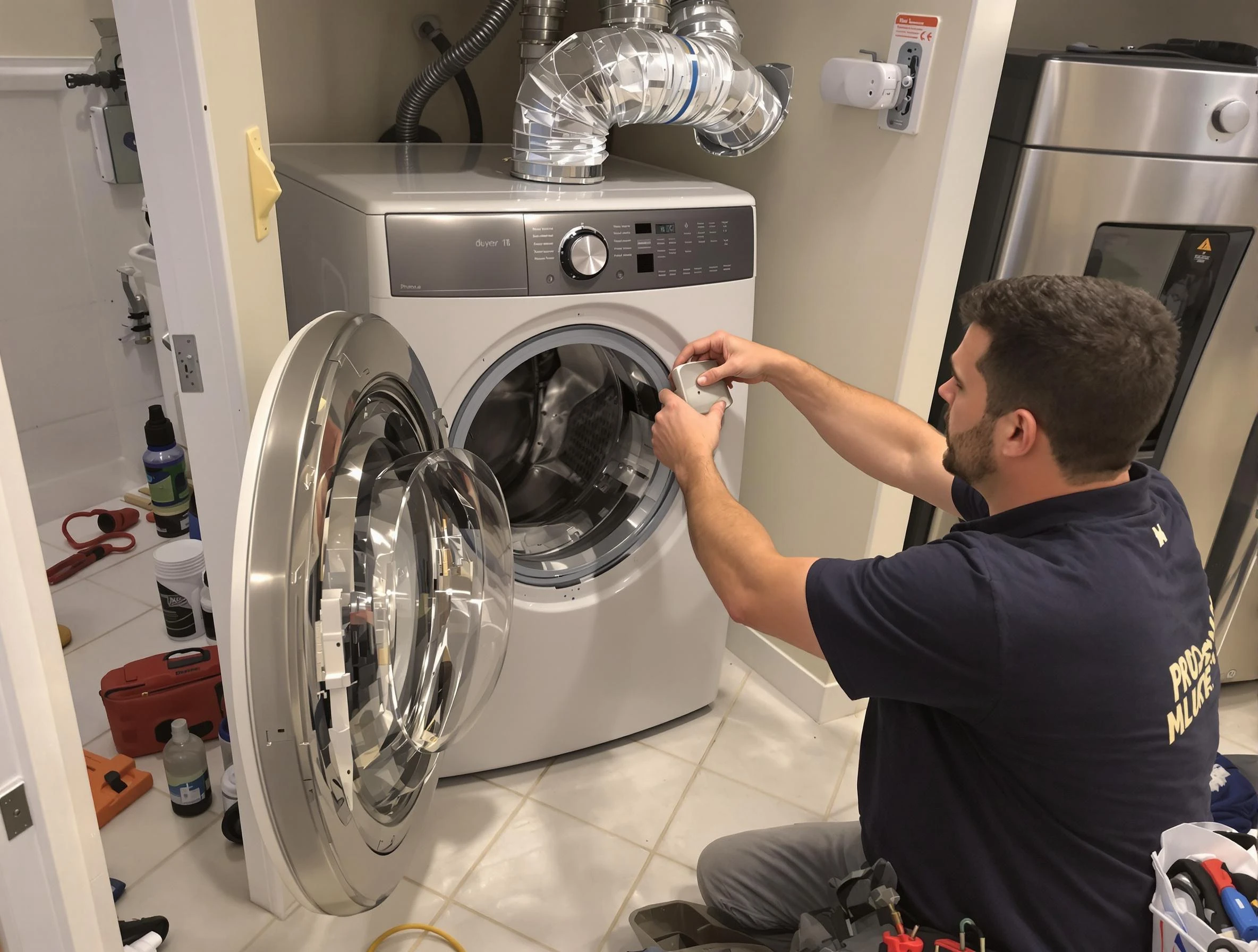 Dove Valley Dryer Vent Cleaning technician performing precise dryer vent hose installation in Dove Valley